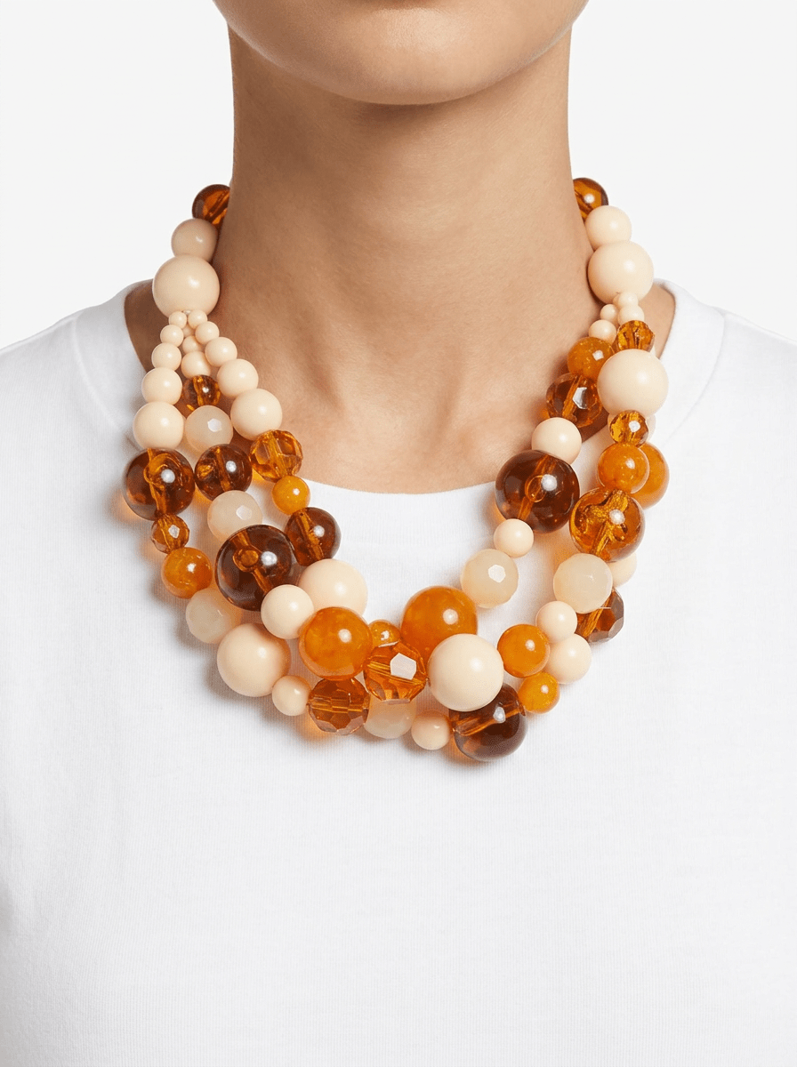 Collar Fabrizio Marcantelli Bolas Alternadas 3 Tiras Crudo y Miel