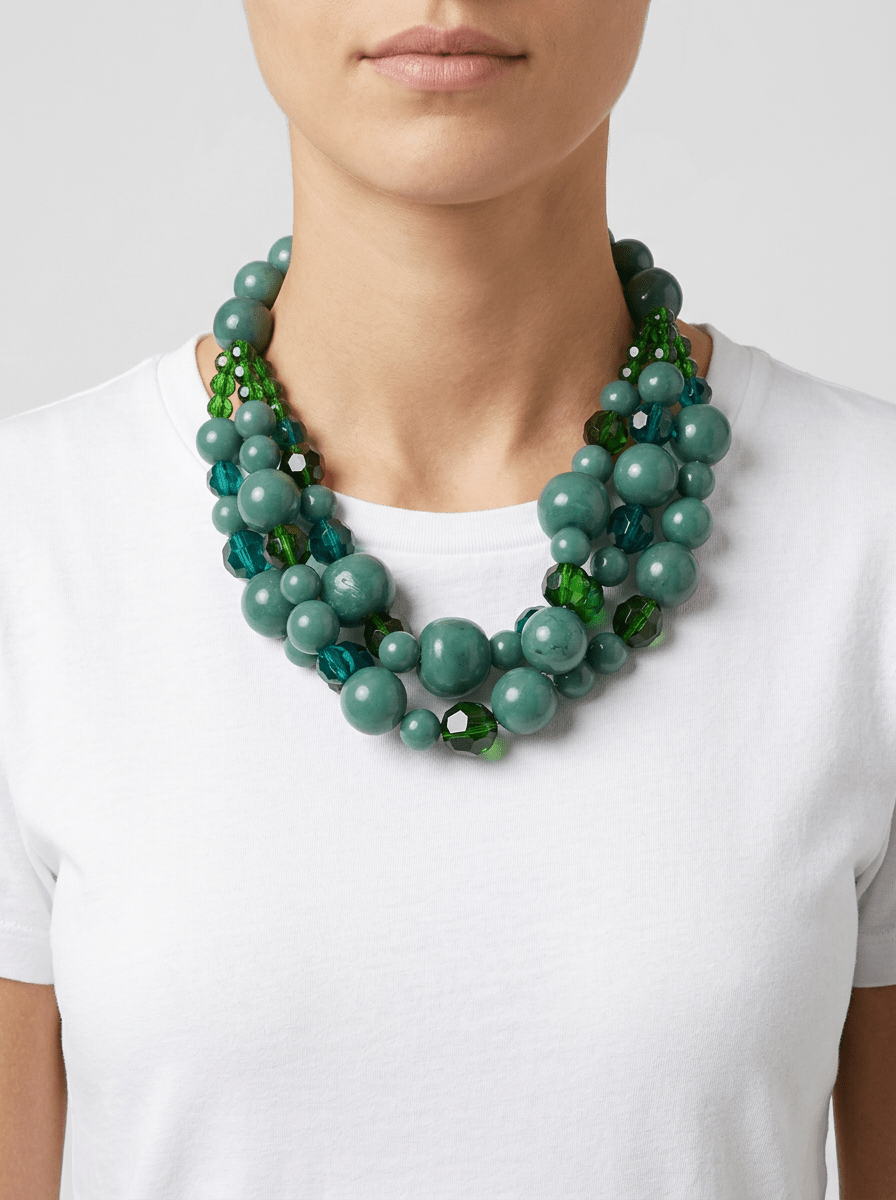 Collar Fabrizio Marcantelli Bolas Alternadas 3 Tiras Verde