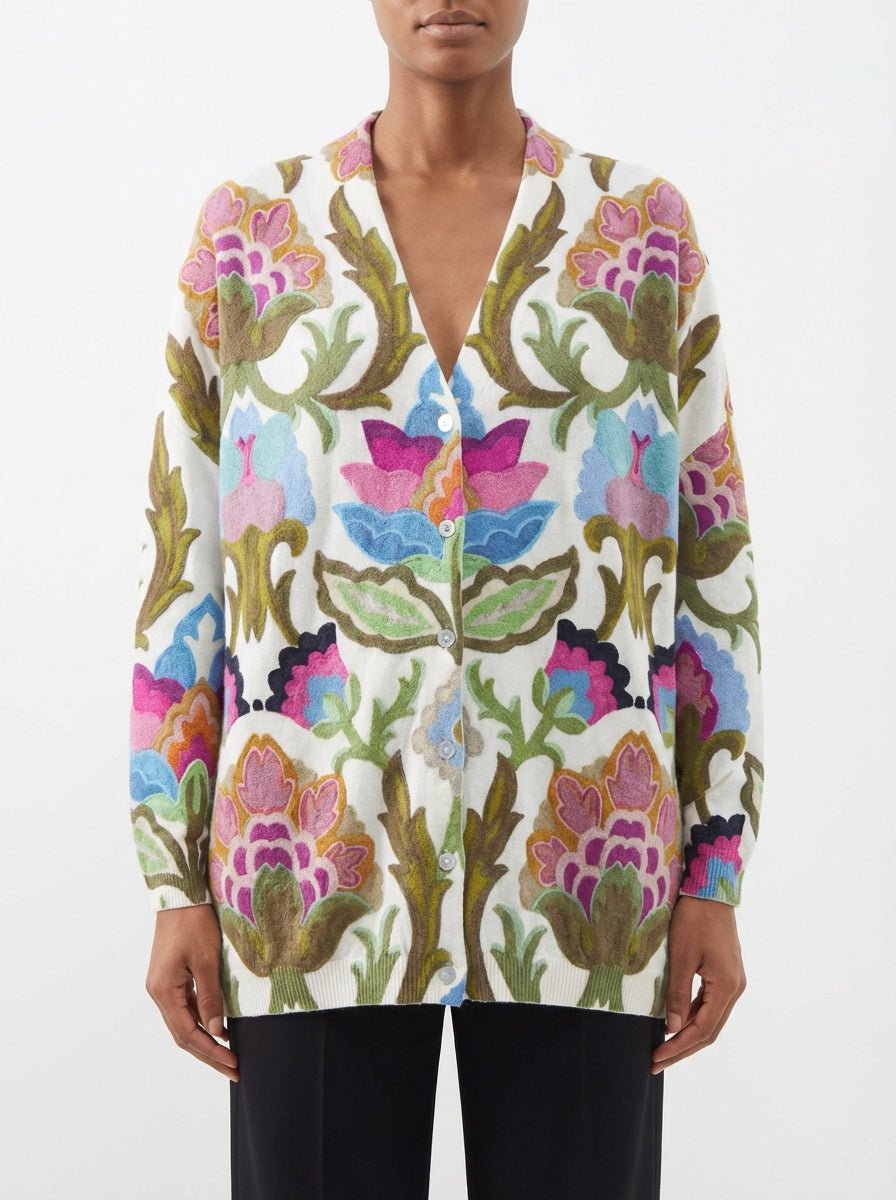 Cardigan A Letto Con Lunghi Fiori Verdi