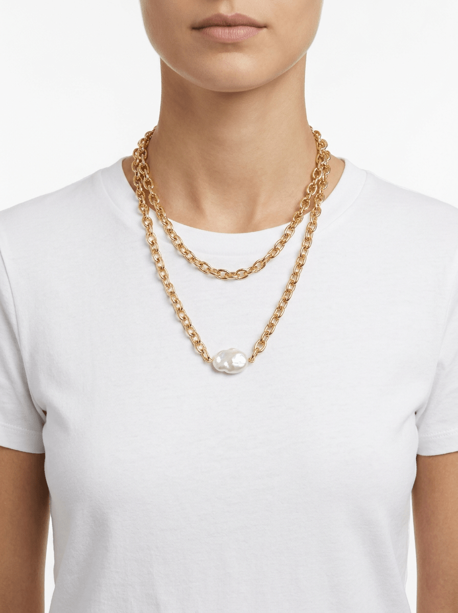 Collar Fabrizio Marcantelli Cadena Pequeña Largo Piedra Perla