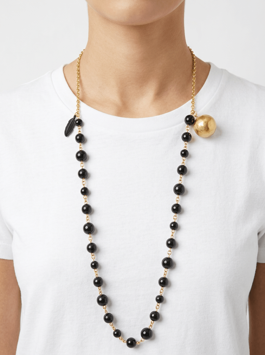 Collar Unique Bolas y Piedras Negro