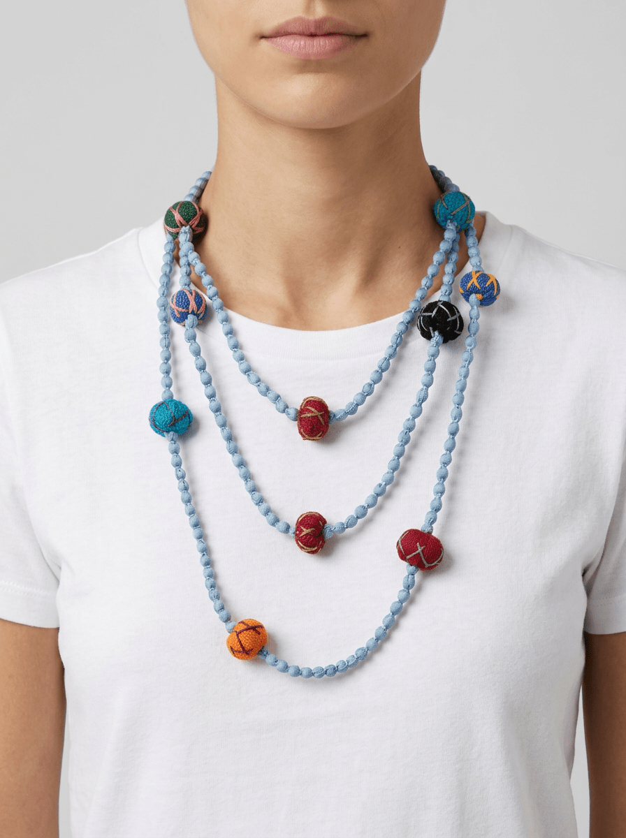 Collar Il Baco Da Seta Bolitas Seda Almohadoncitos Azul Pastel