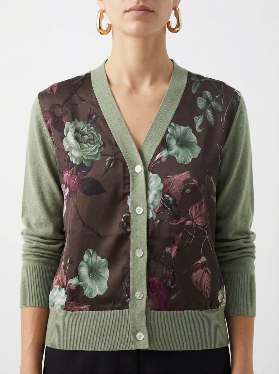 Cardigan In Bed With You Flores Verde y Marron