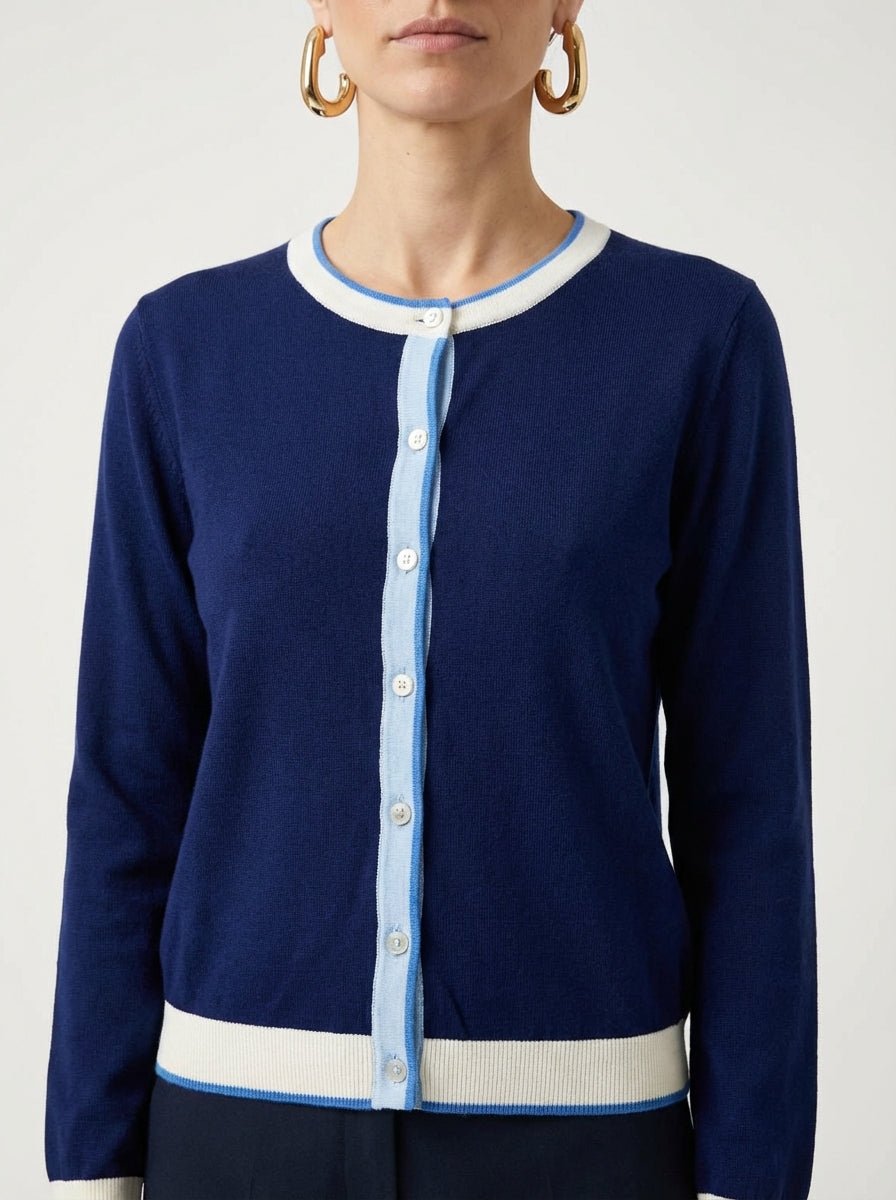 Cardigan In Bed With You Bicolor Ribete Azul