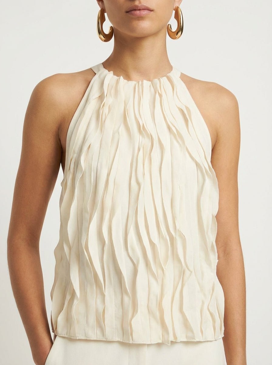 SU Top Soie Ecru Volants