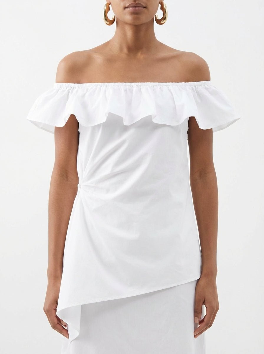 Haut SU blanc asymétrique à volants