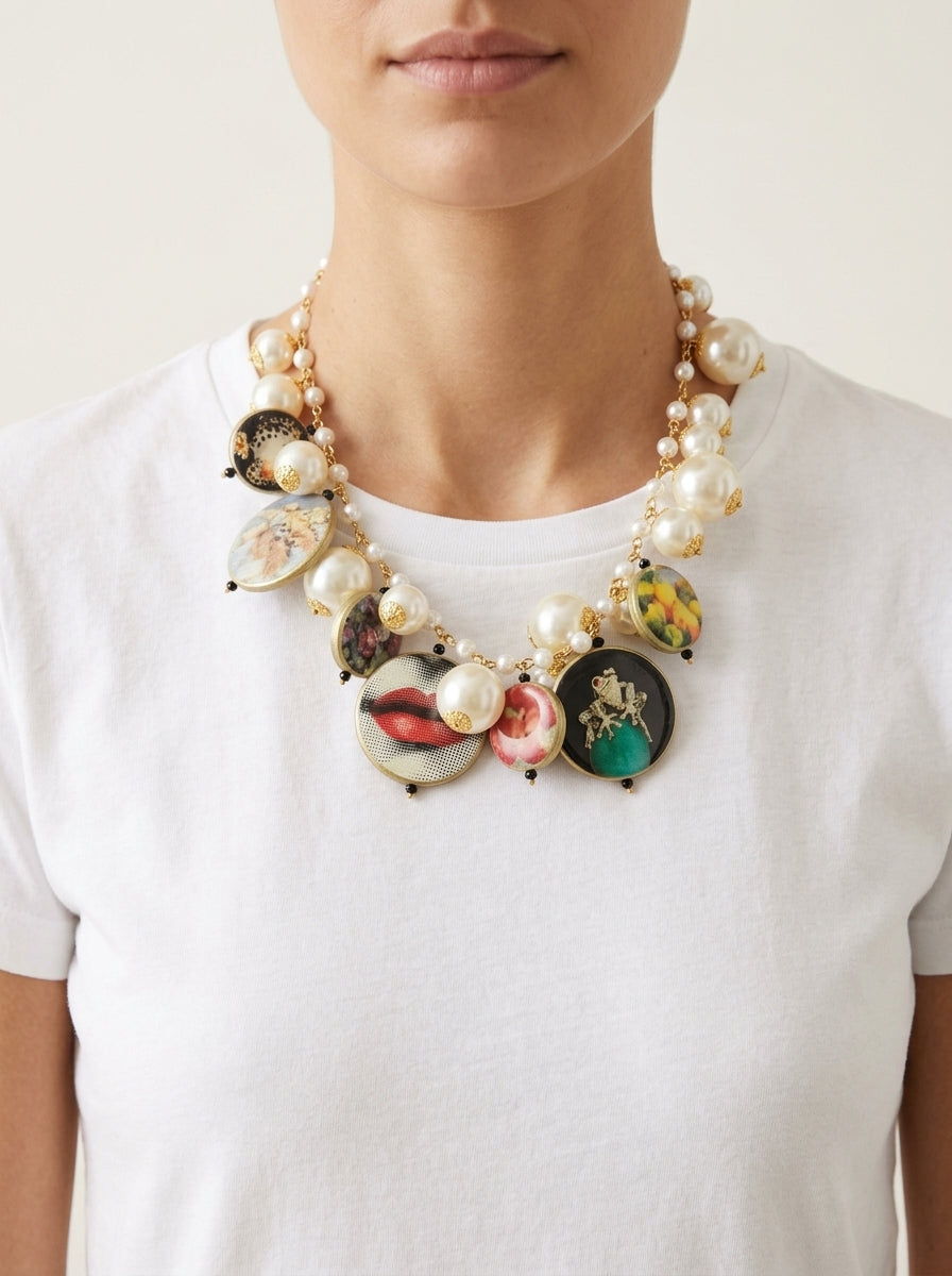 Collar Fabrizio Marcantelli Perlas Medallas Arte