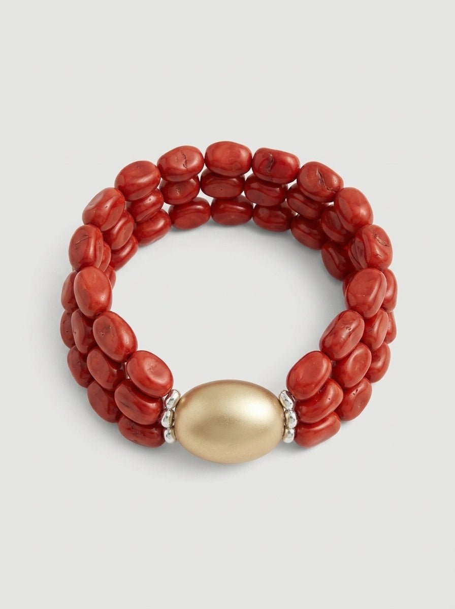 Pulsera Il Baco Da Seta 3 Tiras Cuentas Rojo