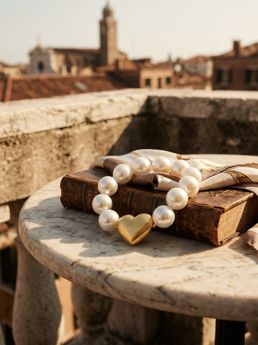 Fabrizio Marcantelli Bracelet White Pearls Golden Heart