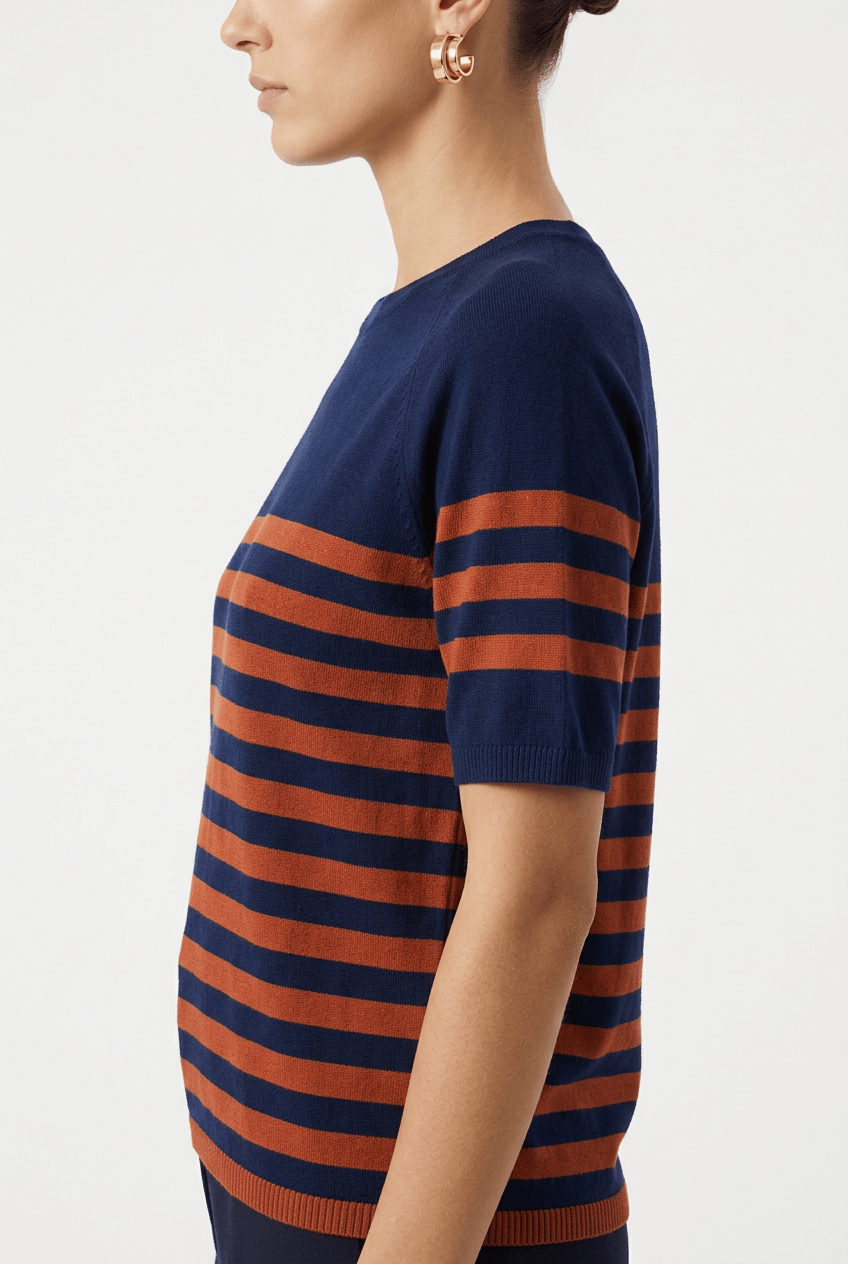 Jersey da terra a righe larghe bicolore arancione navy