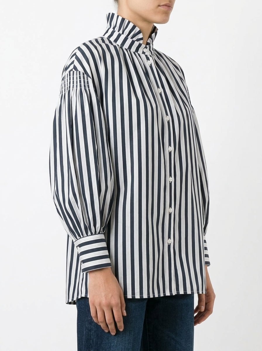 Striped Paisie Shirt with Pleated Collar