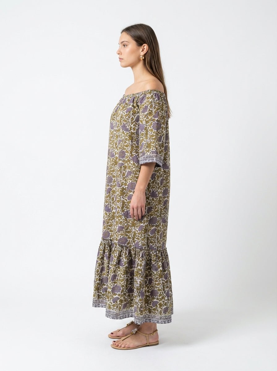 Mondo e Colori Silk Dress with Dahlia Flower Print