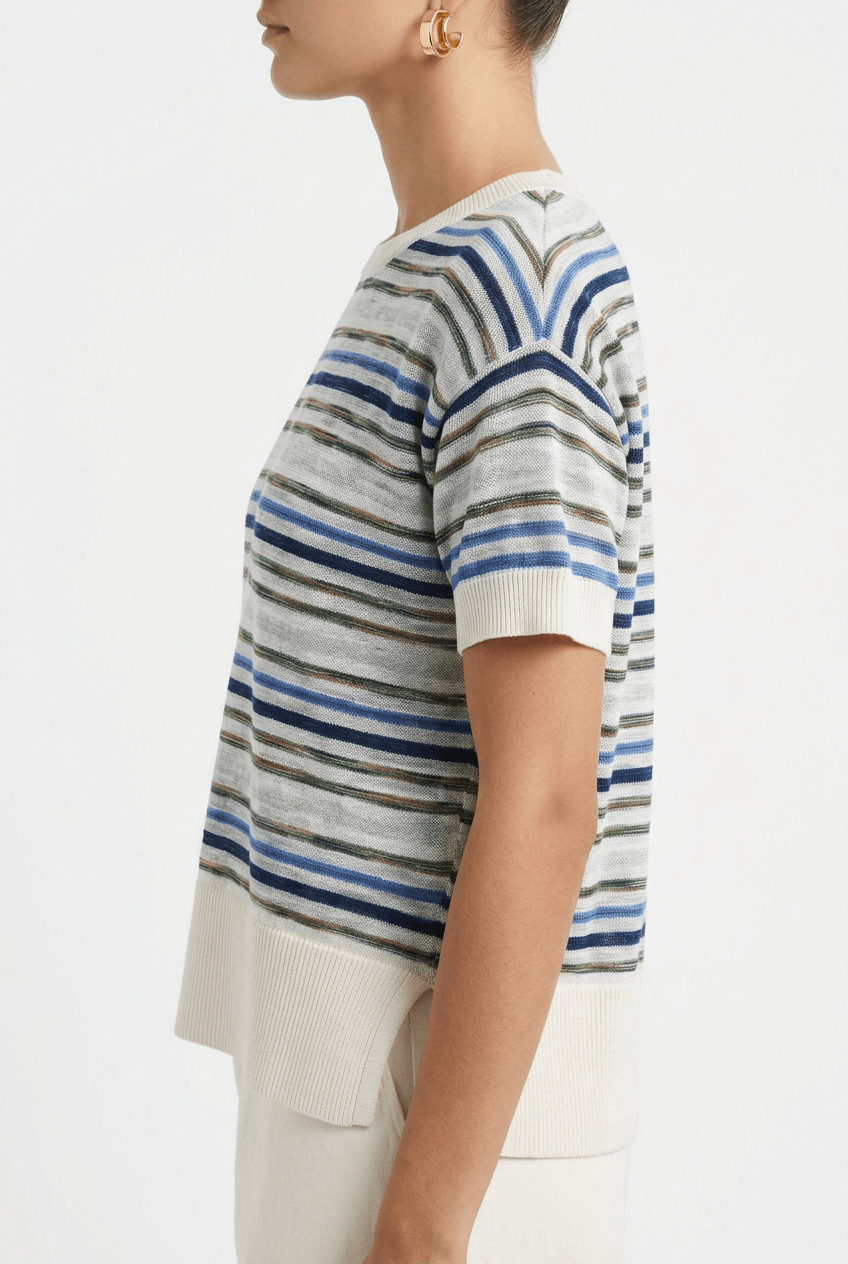 Maglia da Terra a Righe Manica Corta Ecru