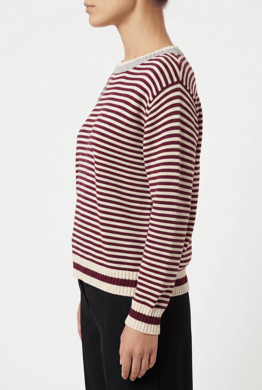 Jersey Floor Punto Rayas Burdeos