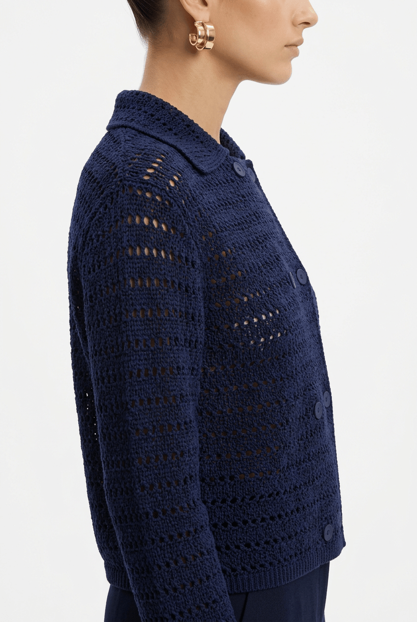 Giacca da pavimento in maglia traforata blu scuro