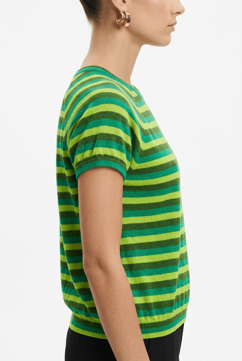 Pull Rayé Fleur Lurex Citron Vert