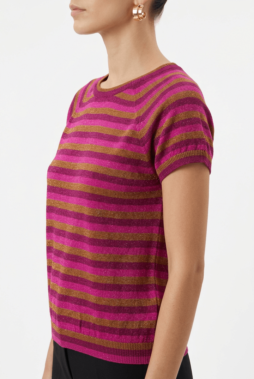 Pull Fleur Rayé Lurex Fuchsia