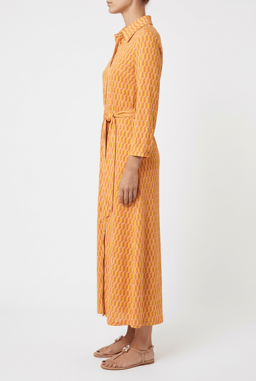 Goodmatch Mustard Geometric Print Shirt Dress