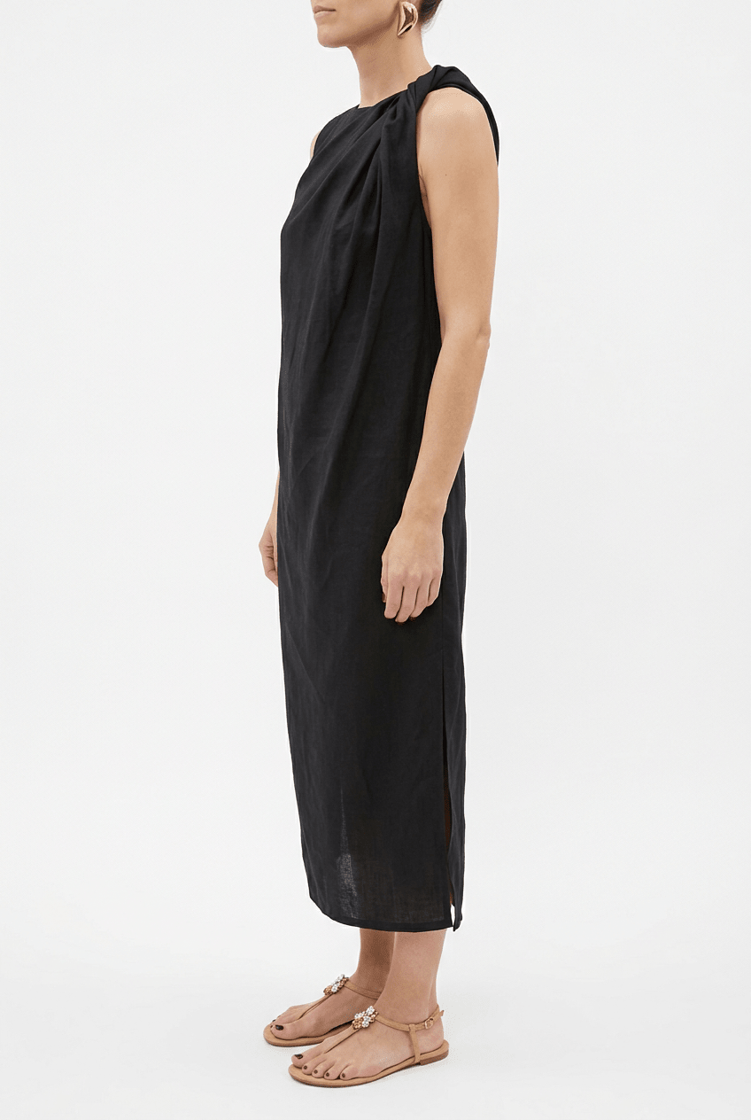 SU Robe Midi à Bretelles Froncées Noir