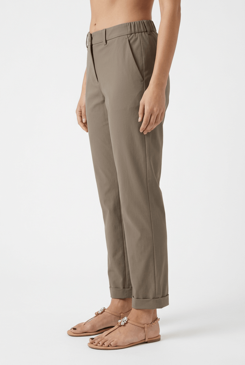 Andam Straight Turn-Down Pants Beige