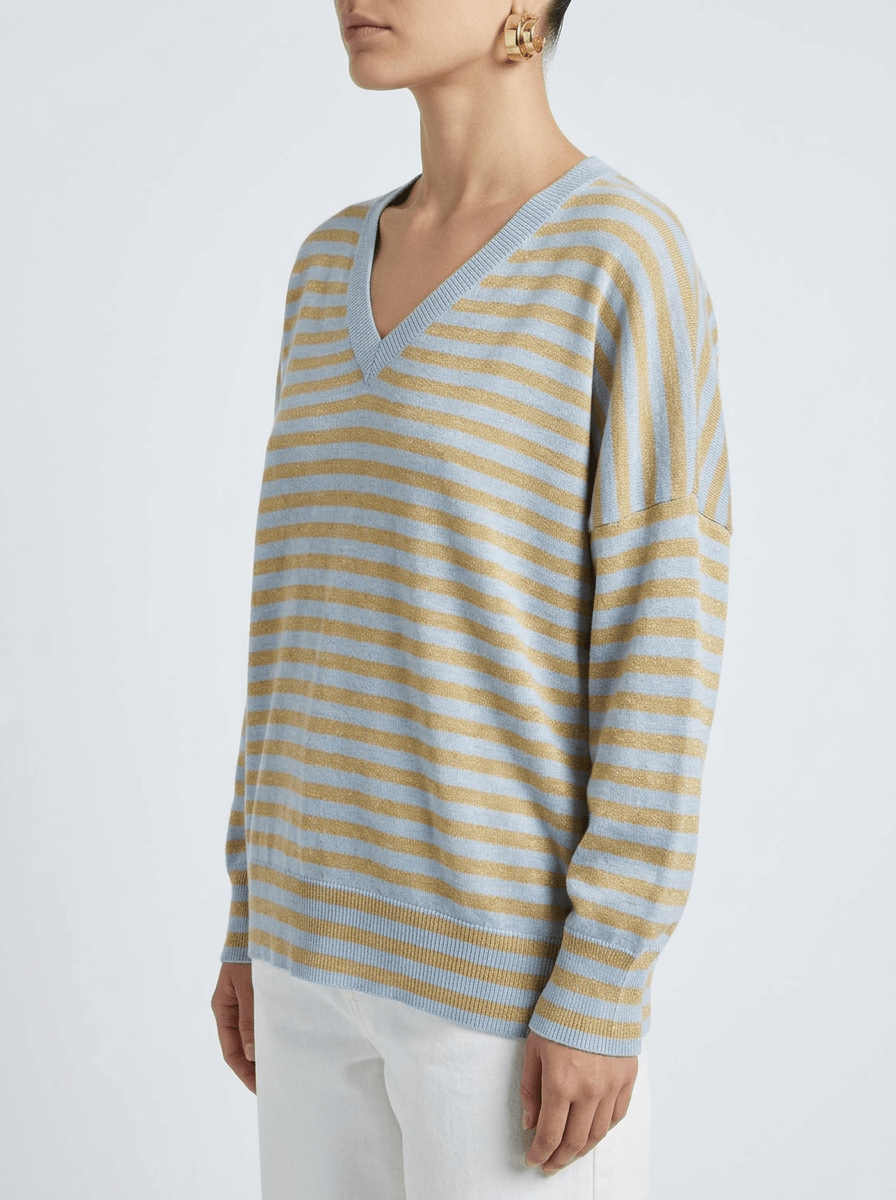 Jersey Base Milano Pico Rayas Azul Beige