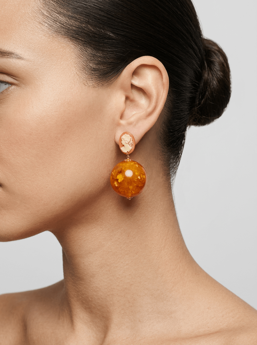 Pendientes Fabrizio Marcantelli Bolas Cameo Miel