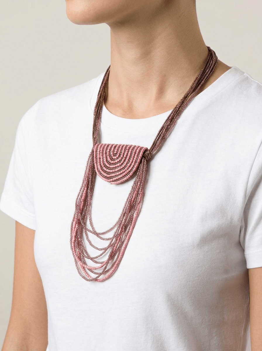 Justmine Multistrand Powder Pink Fan Necklace