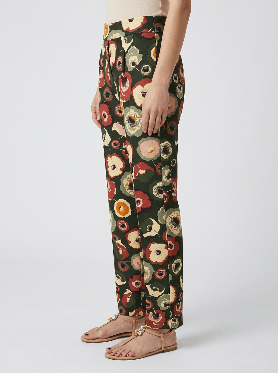 Pantalón Agoefilo Estampado Flores Caqui