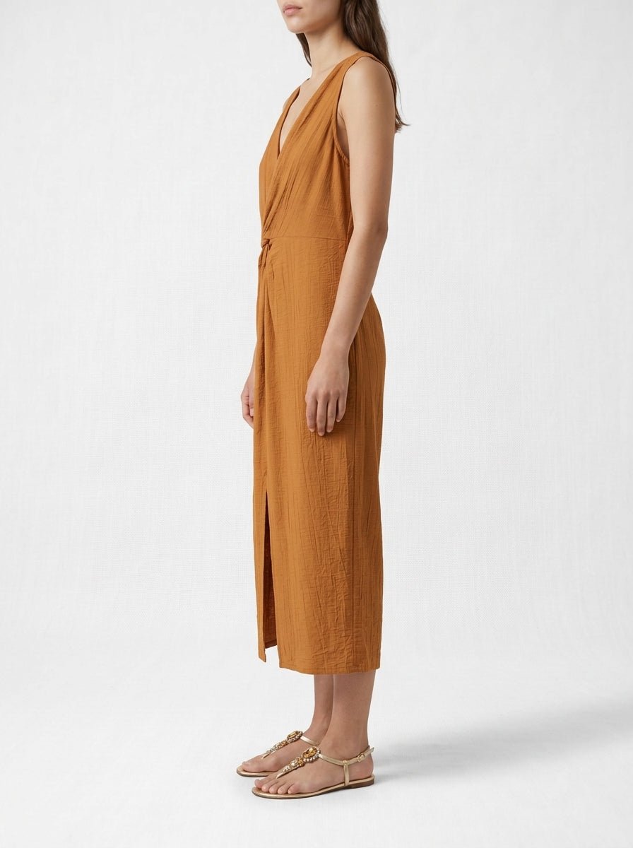 Vestido Andam Tirantes Nudo Camel