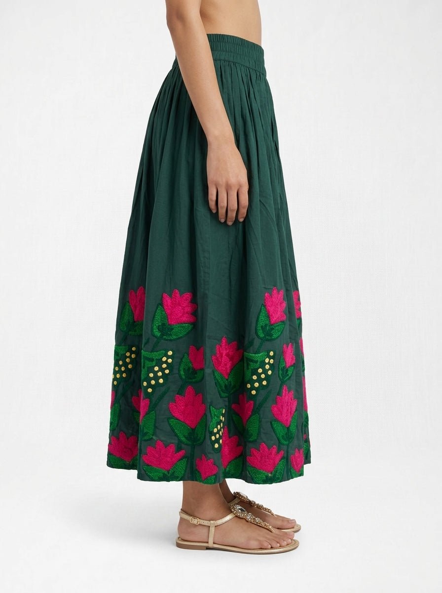 Falda Xiwikj Jessica Bordada Verde Botella