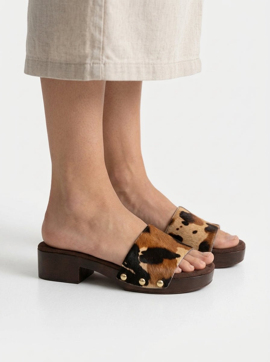 Zueco Belle Vie Mucca Print Pelo