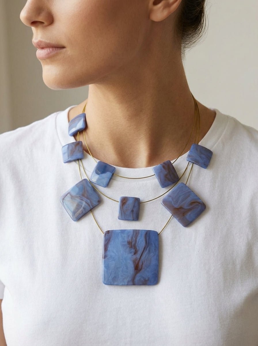 Collar Il Baco Da Seta Cuadrados Azul
