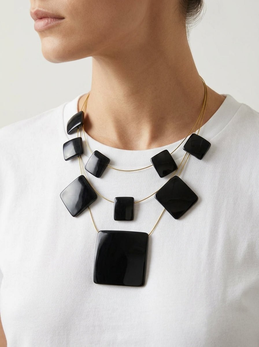 Collar Il Baco Da Seta Cuadrados Negro