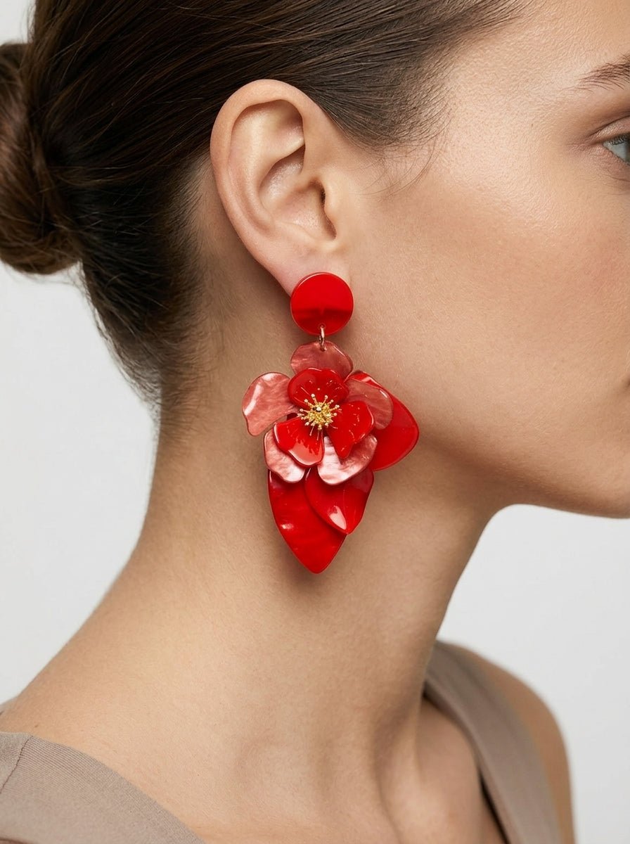 Pendientes Il Baco Da Seta Flor Resina Rojo