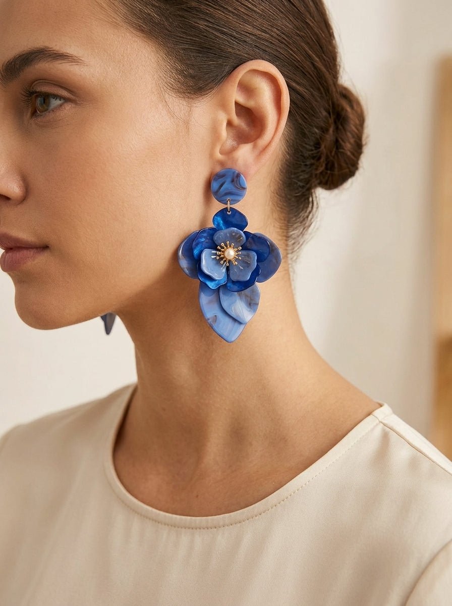 Pendientes Il Baco Da Seta Flor Resina Azul