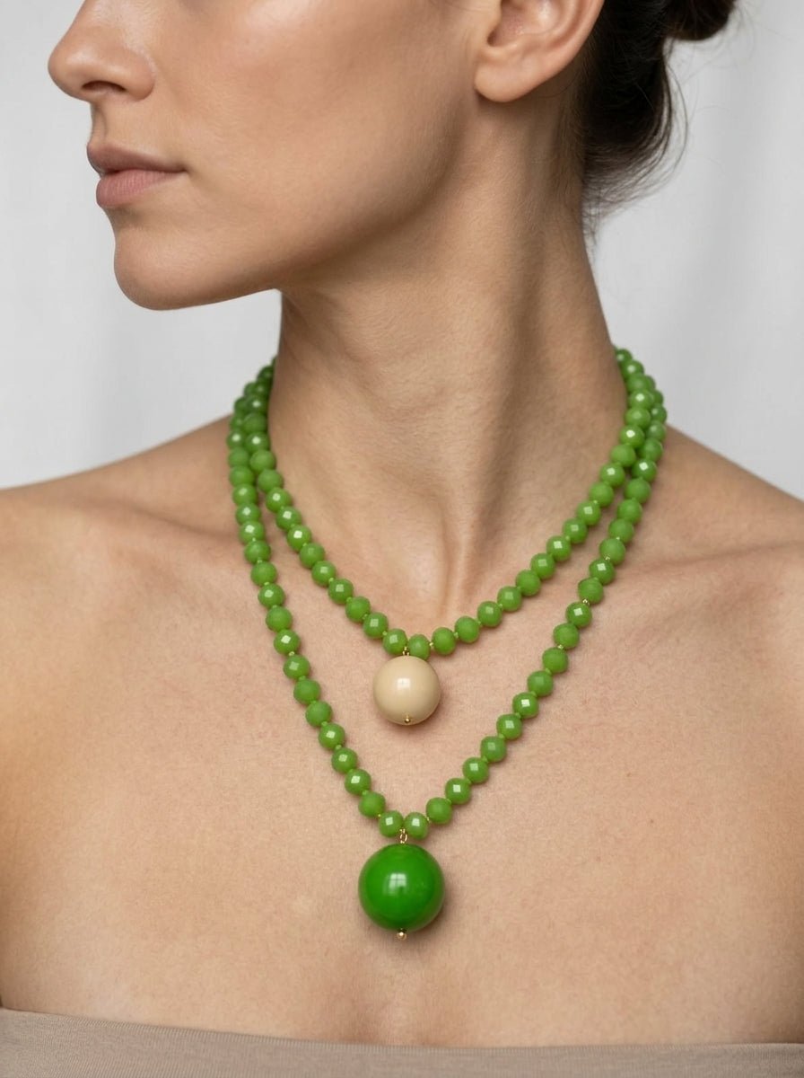 Collana Fabrizio Marcantelli con Palline e 2 Palline Grandi Verde Chiaro