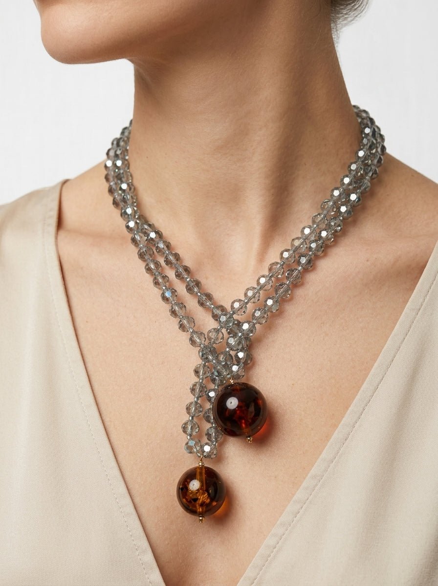 Collana Fabrizio Marcantelli con Perle e 2 Grandi Perle Treanparente Miele