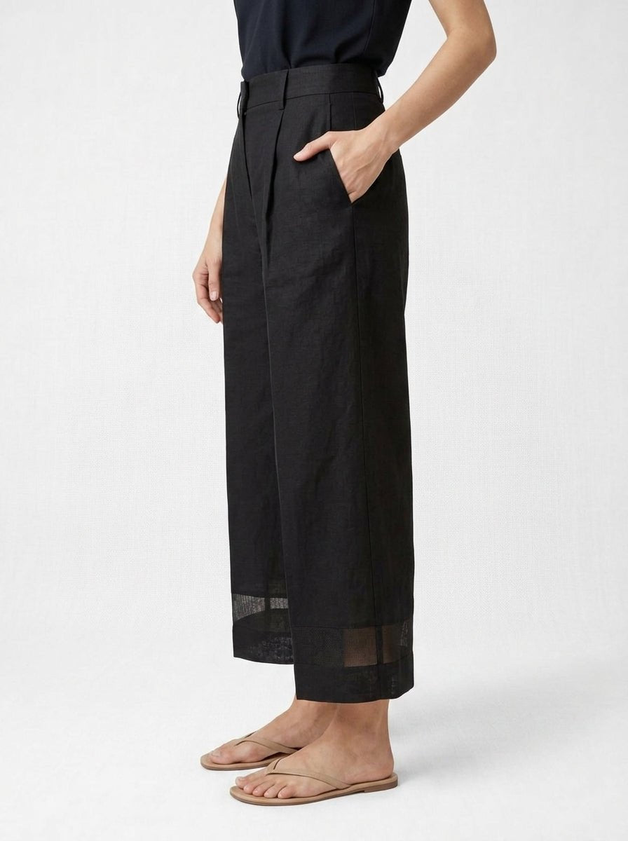 Pantalon court rabattu en lin léger Conti