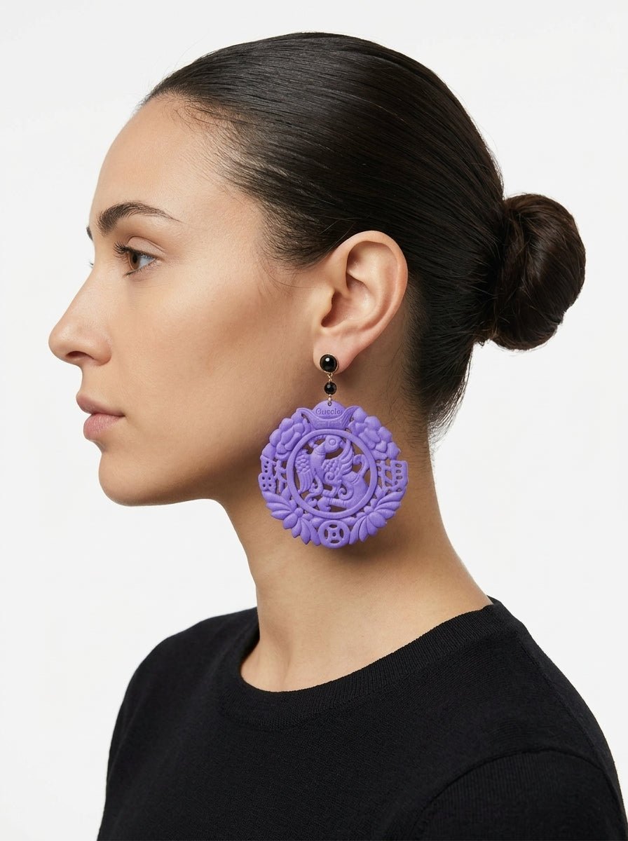 Pendientes Fabrizio Marcantelli Medallón Tallado Dragon Imperial Violeta