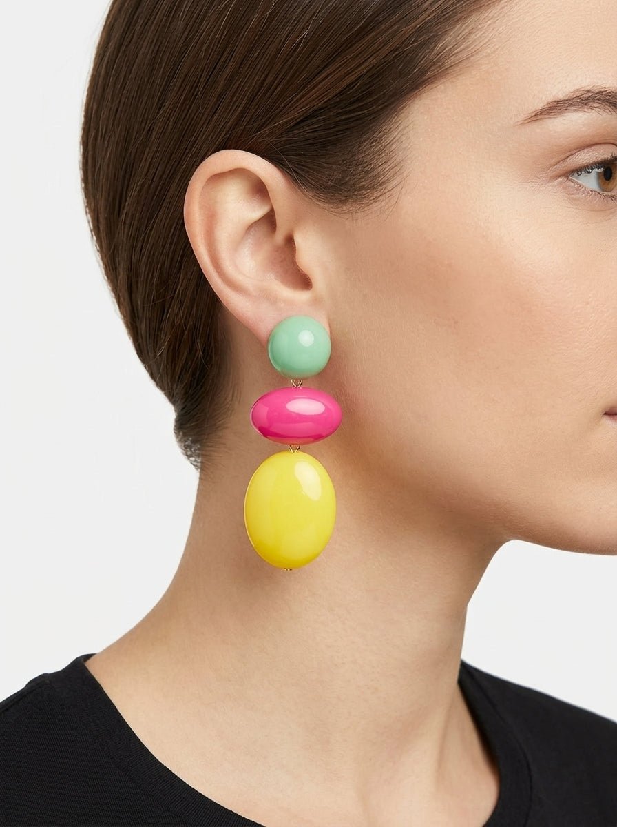 Orecchini Il Baco Da Seta Ovali gialli tricolore