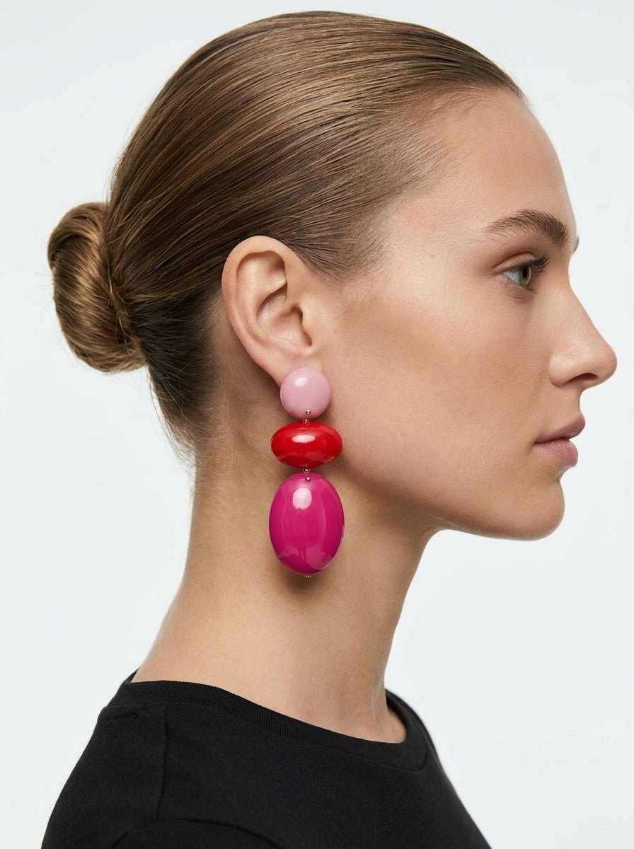 Pendientes Il Baco Da Seta Tricolor Ovalos Fucsia