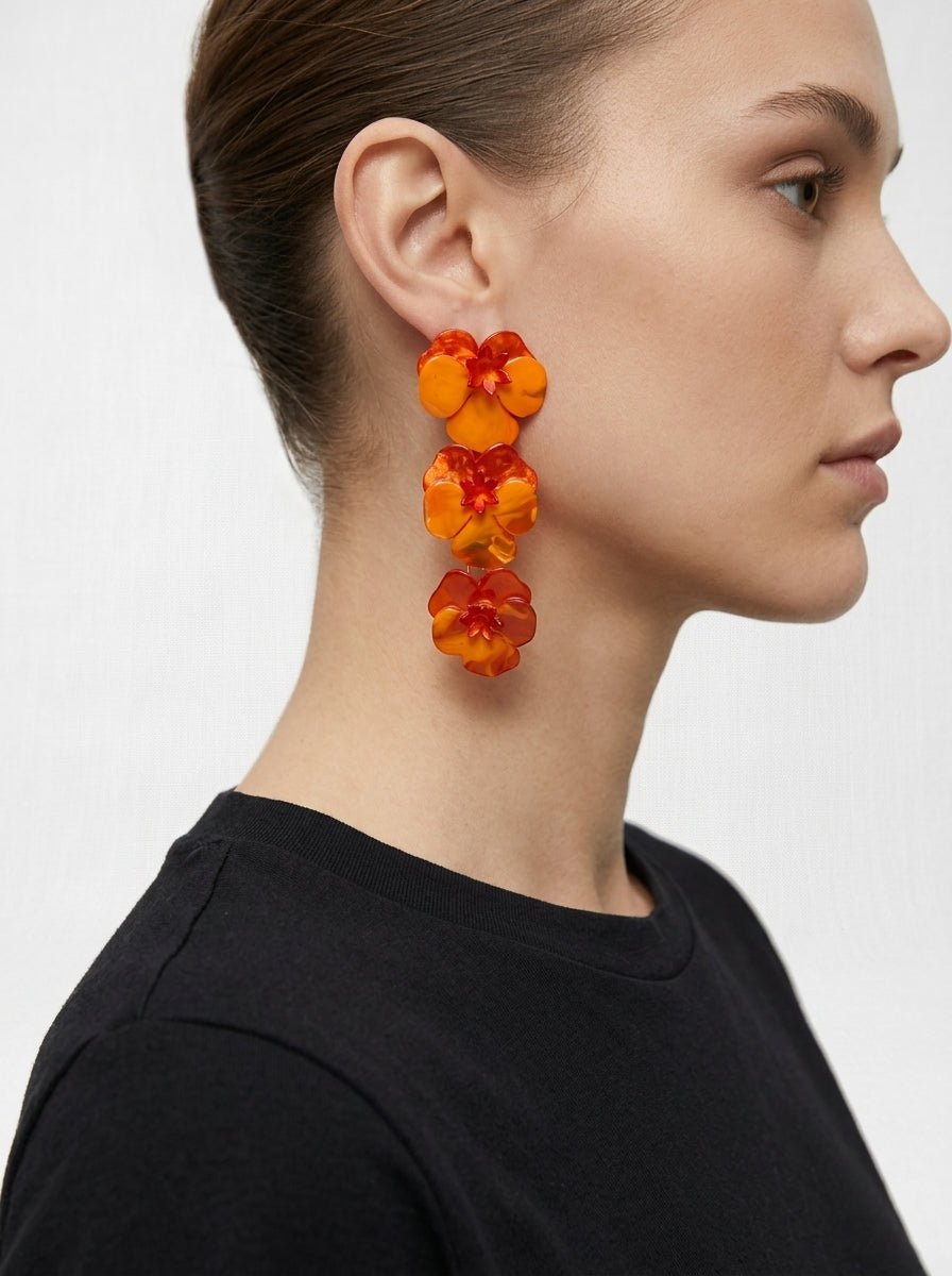 Pendientes Il Baco Da Seta 3 Flor Resina Naranja