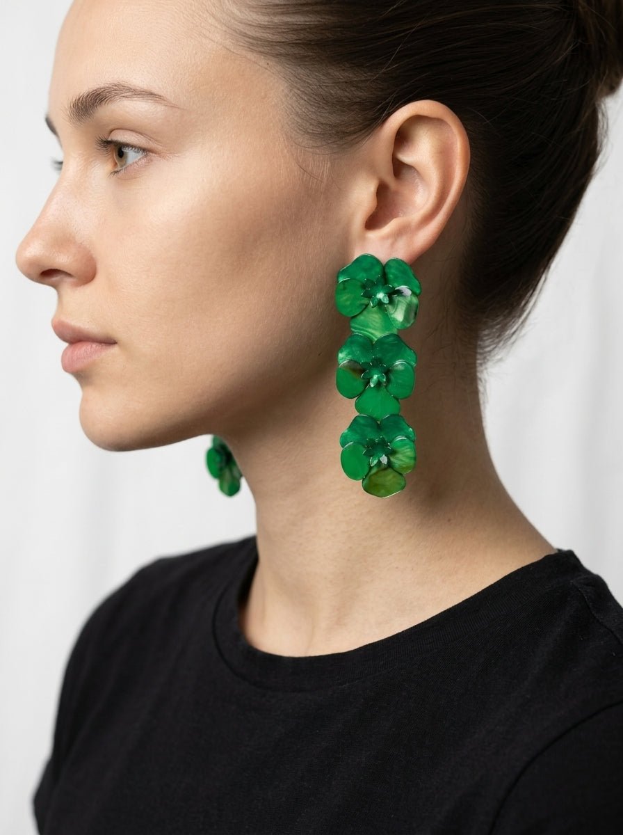 Pendientes Il Baco Da Seta 3 Flor Resina Verde