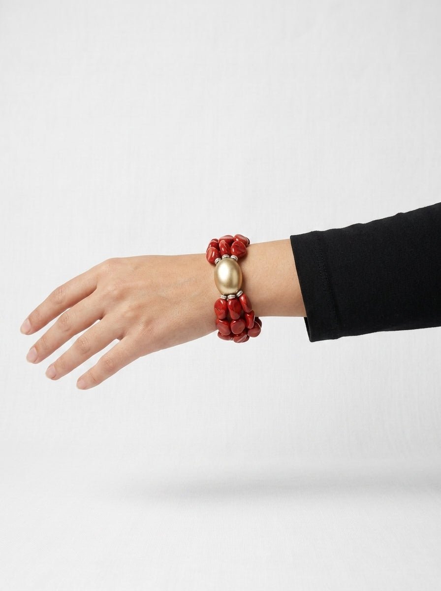 Pulsera Il Baco Da Seta 3 Tiras Cuentas Rojo
