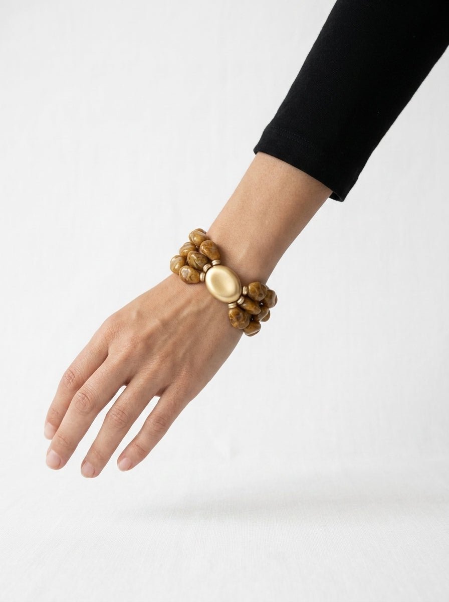 Pulsera Il Baco Da Seta 3 Tiras Cuentas Mostaza