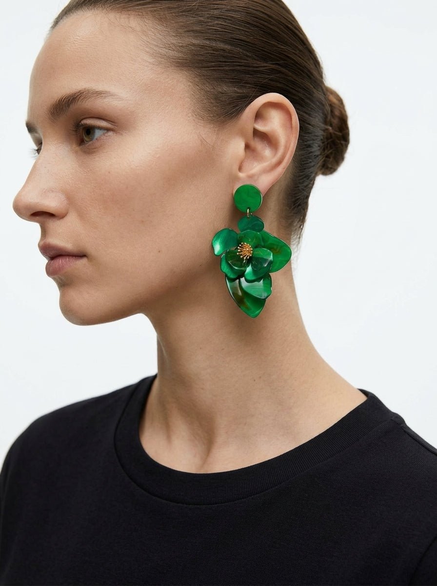 Pendientes Il Baco Da Seta Flor Resina Verde