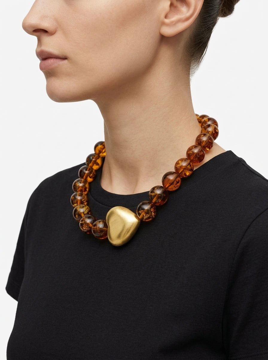 Collar Fabrizio Marcantelli Miel Corazón Dorado Lateral