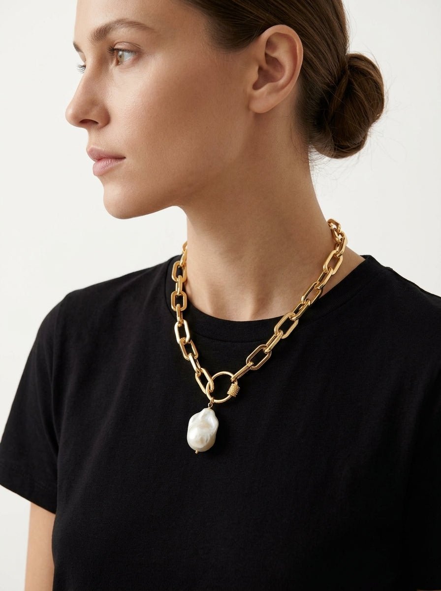 Collar Fabrizio Marcantelli Corto Cadena Piedra Perla