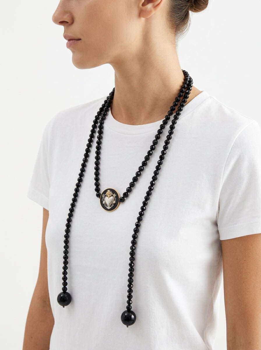 Collar Fabrizio Marcantelli Medalla Corazón Sagrado Negro