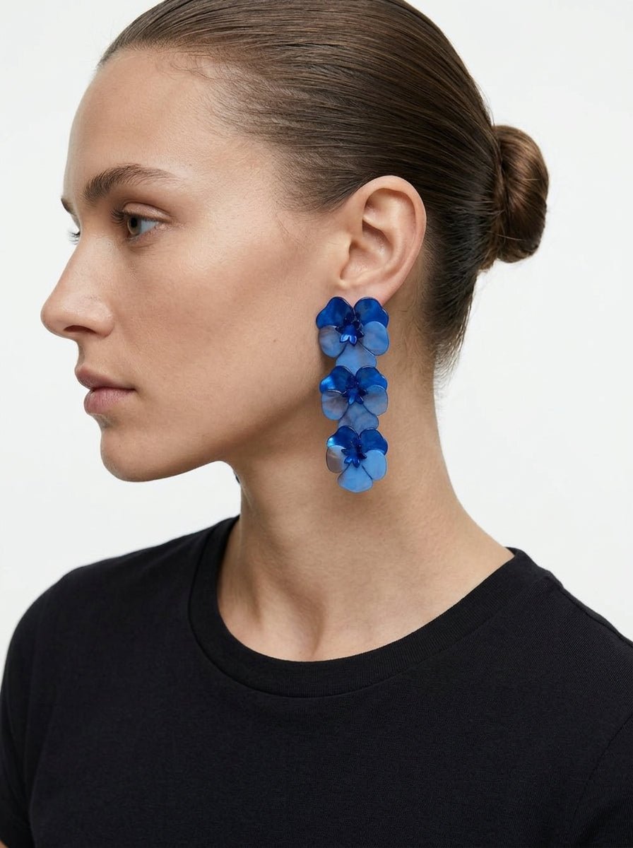 Pendientes Il Baco Da Seta 3 Flor Resina Azul
